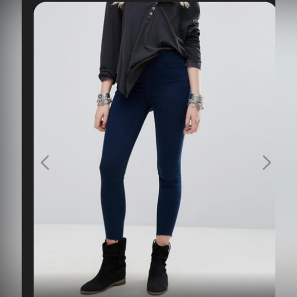 Free People Easy Goes It High Waist Pull on jeggings leggings jeans dark blue 24 - Picture 5 of 12
